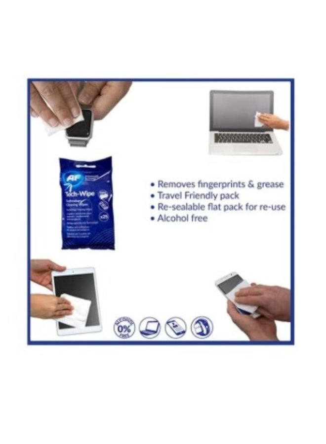 AF TECH WIPES 25PC, TECH WIPES CLEANING WIPES FOR TECHNOLOGY DEVICES, WHITE, AMTW025P, 1Pack - Image 4